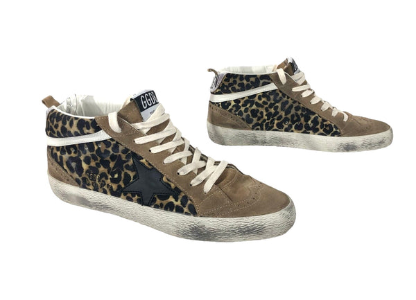 Mid Star Leo Golden Star Printed Leather Distressed Sneakers | Size 8.5/9