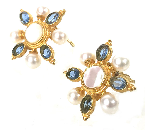 Faux Pearl and Glass Moonstone Earrings