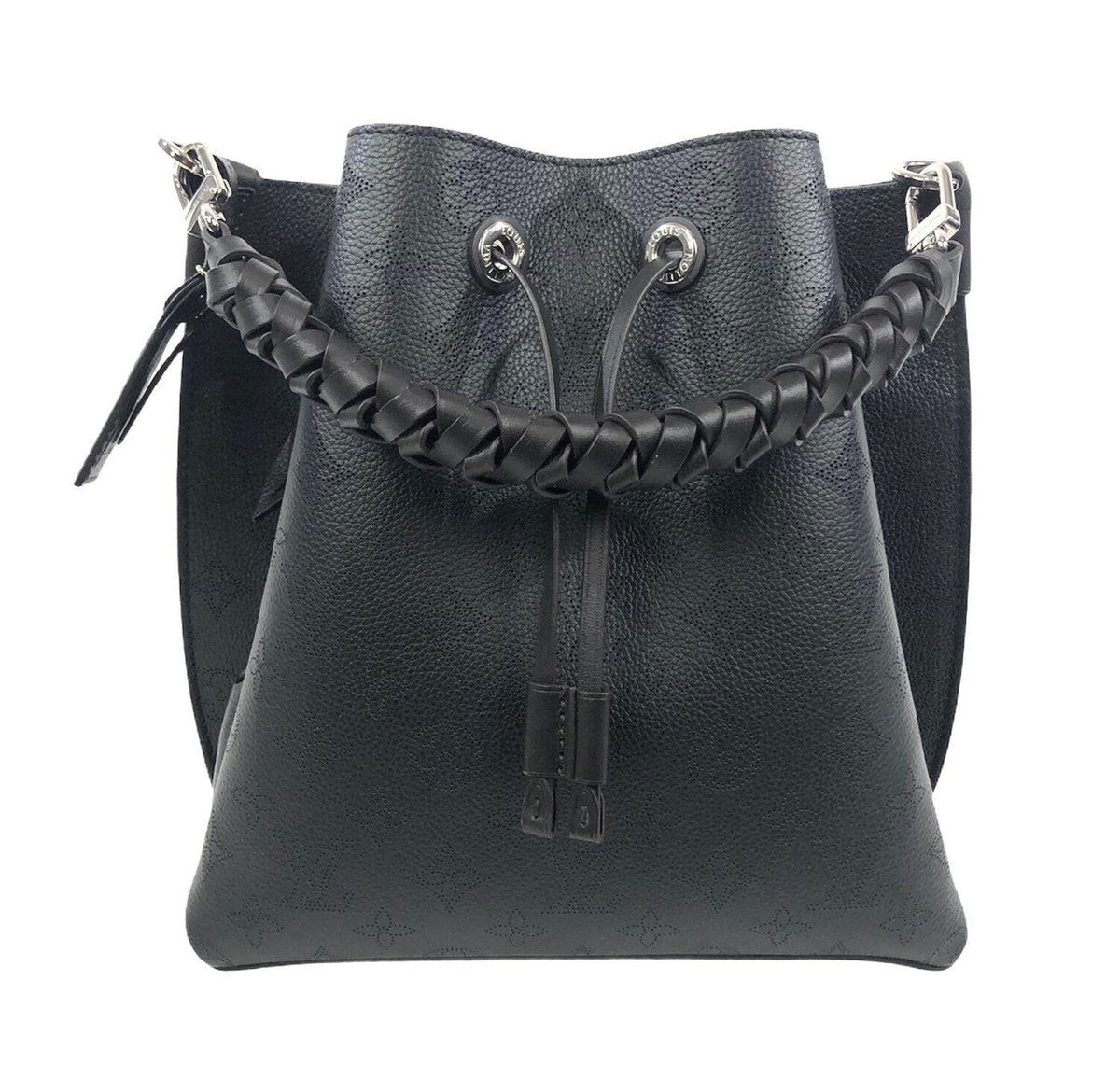 Muria Black Leather Bucket Bag, Crossbody Purse