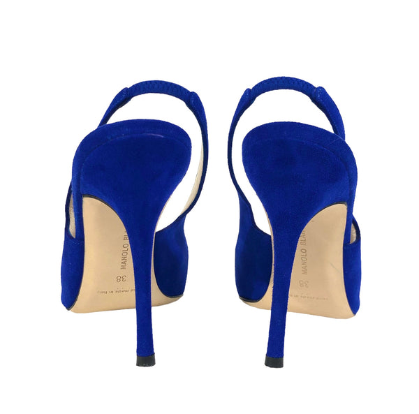 Cobalt Blue Suede Slingback Stiletto | Size US 7.5 - 8 | IT 38