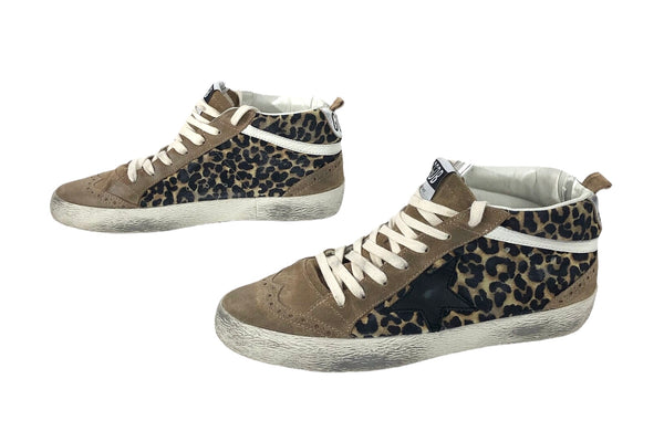 Mid Star Leo Golden Star Printed Leather Distressed Sneakers | Size 8.5/9