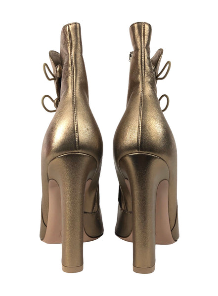 Savoie Gold Metallic Side Buttons Ankle Boot | Size US 7.5 - IT 38