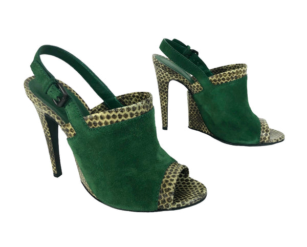 Snakeskin and Suede Stiletto Heel Slingback | Size US 8  |  IT 38.5