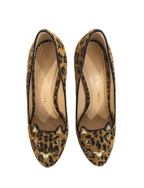 Kitty Leopard Velvet Pumps | Size US 7.5 | IT 37.5