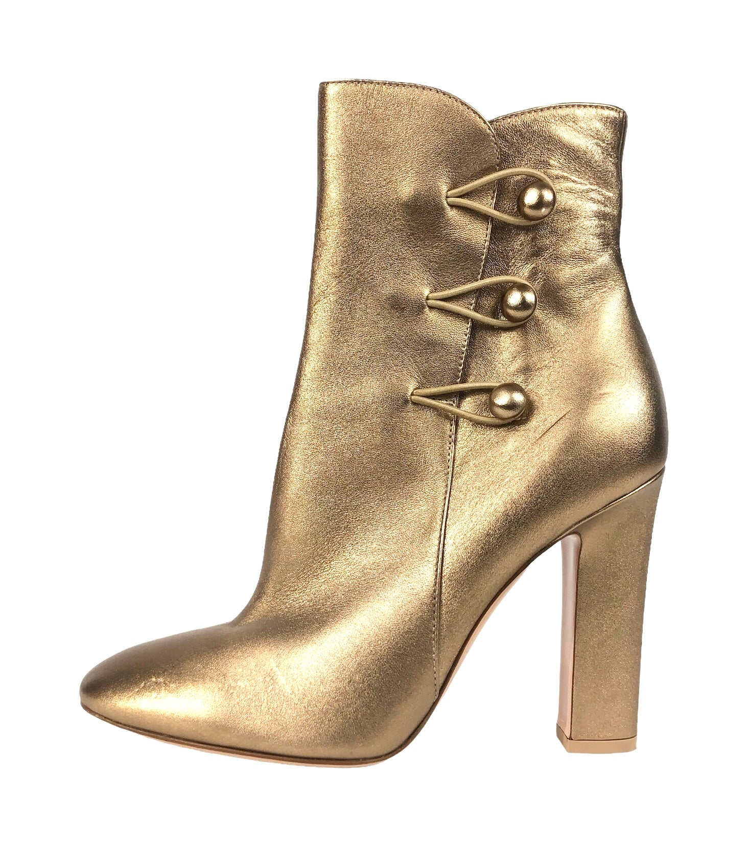 Savoie Gold Metallic Side Buttons Ankle Boot | Size US 7.5 - IT 38