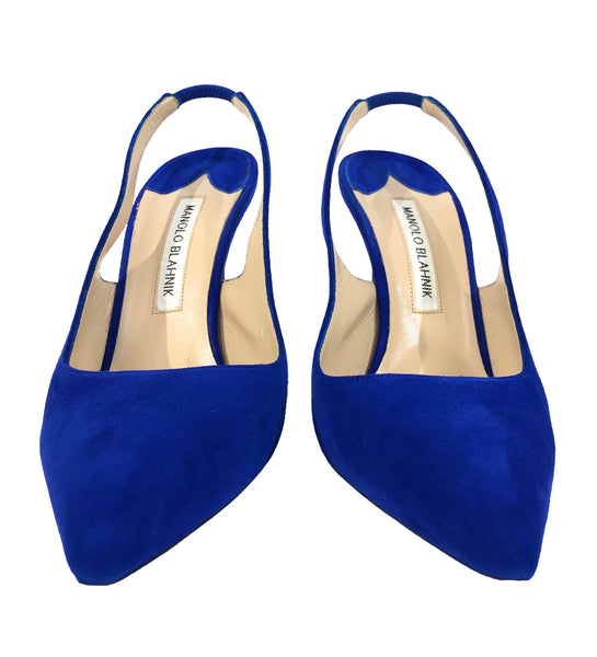 Cobalt Blue Suede Slingback Stiletto | Size US 7.5 - 8 | IT 38
