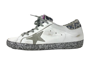 Super Star White Leather Glitter Trim Sneakers | Size 8.5 - 9