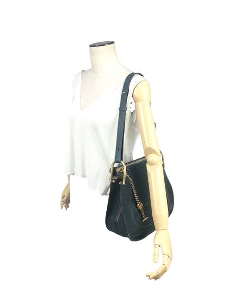 Hayley Blue Green Suede Convertible Hobo Bag