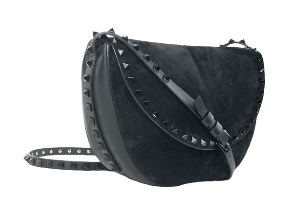 Black Tonal Rockstud Crossbody Bag