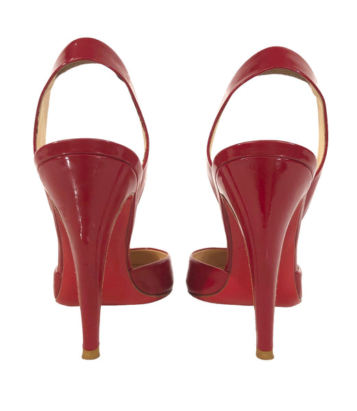Picador 100 Cherry Red Patent Slingback Stiletto Shoes | Size US 7.5 - IT 37.5