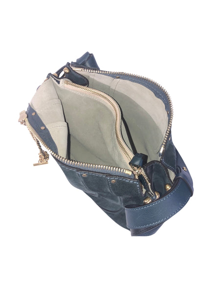 Hayley Blue Green Suede Convertible Hobo Bag