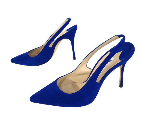 Cobalt Blue Suede Slingback Stiletto | Size US 7.5 - 8 | IT 38