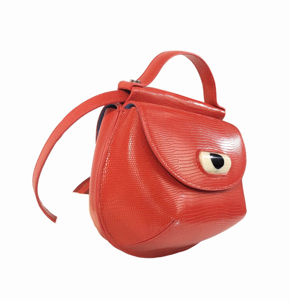 Cyclops Resin-Sphere Lizard Effect Printed Leather Mini Crossbody Top Handle Bag