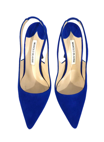 Cobalt Blue Suede Slingback Stiletto | Size US 7.5 - 8 | IT 38