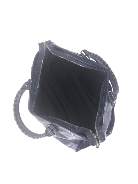 Bleu Obscur Chevre Silver Metallic Edge Hardware City Handbag