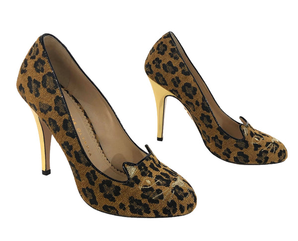 Kitty Leopard Velvet Pumps | Size US 7.5 | IT 37.5