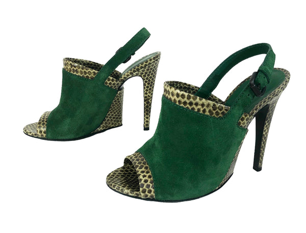Snakeskin and Suede Stiletto Heel Slingback | Size US 8  |  IT 38.5