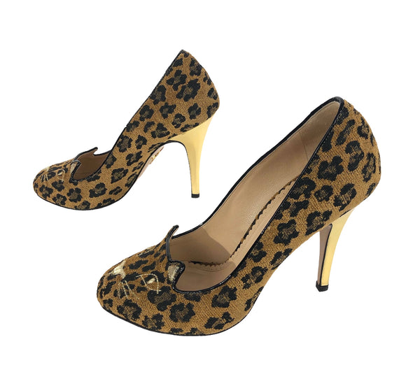 Kitty Leopard Velvet Pumps | Size US 7.5 | IT 37.5