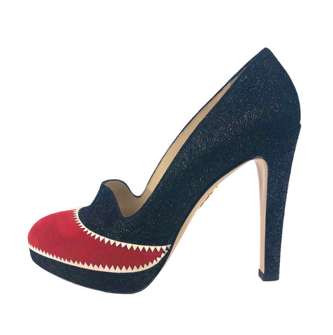 Lou Lou Glitter Finished Textured-Leather and Suede Pumps | Size US 8 | IT 38