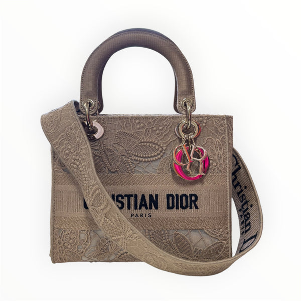 Christian Dior Medium D-lite Bag D-lace Embroidery Macramé Effect