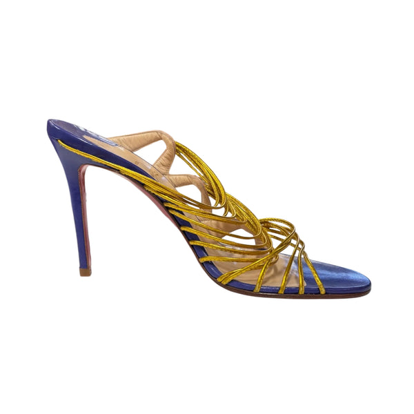 Christian Louboutin Metallic Gold/Beige Leather Strappy Frescobaldi Sandals Size 40