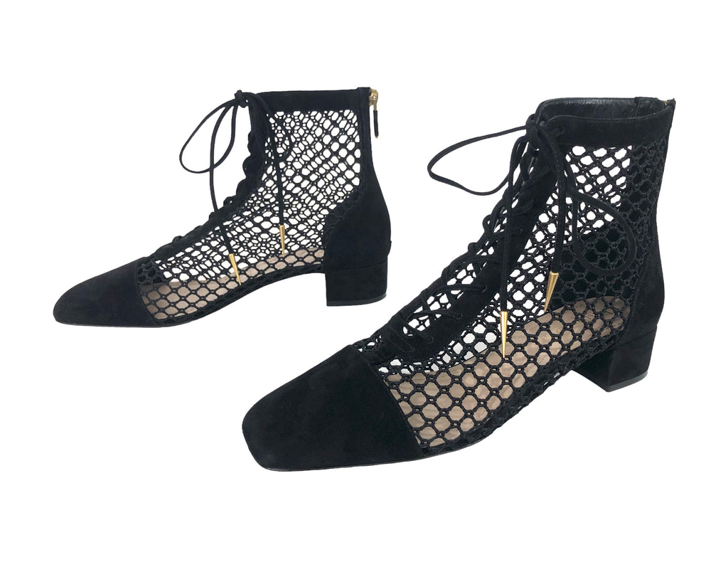 Dior Black Suede and Fishnet Naughtily-D Ankle Boots Size 39 Dior