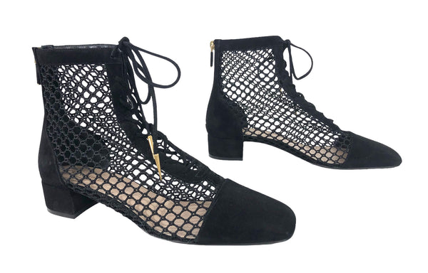 Naughtily-d Fishnet and Suede Ankle Boot | Size US 9 - IT 39.5