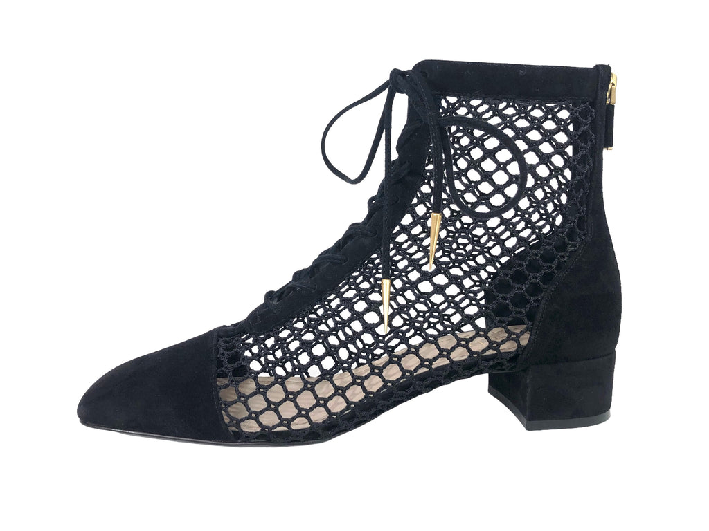 NAUGHTILY-D HEELED ANKLE BOOT (Black Suede Calfskin Mesh) Dior women size 7