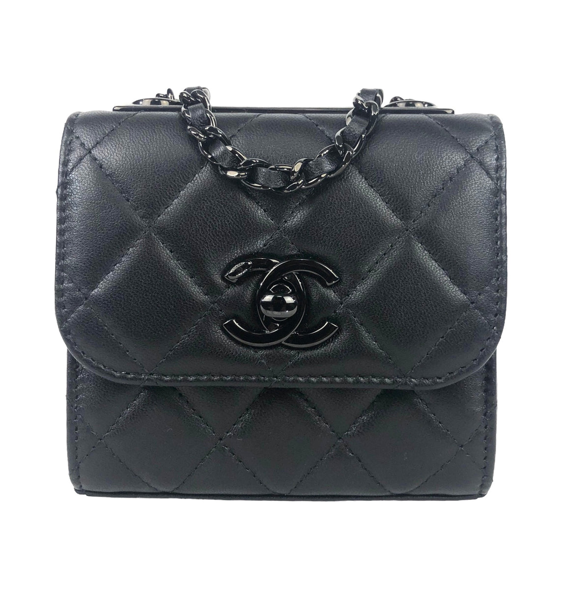 CHANEL Lambskin Quilted Mini Trendy CC Chain Wallet Black 1285882