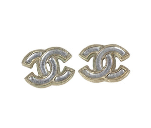 Chanel | Interlocked CC's Logo Mother of Pearl on Gold Metal Pierced Earrings