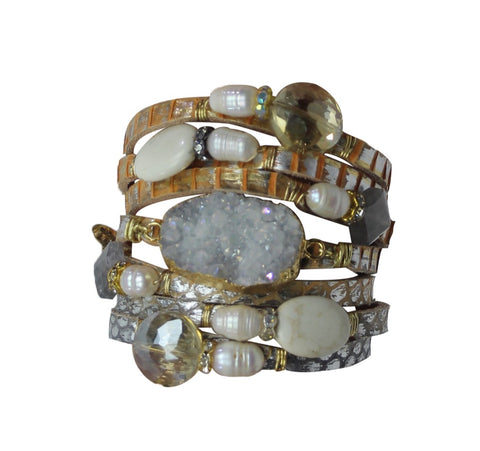 SuZy T Designs | Leather & gemstone Cuff Bracelet