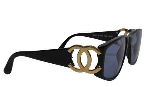 Rare Authentic Vintage Chanel 5023 c. 592 Black Brown 53mm Blue Sunglasses