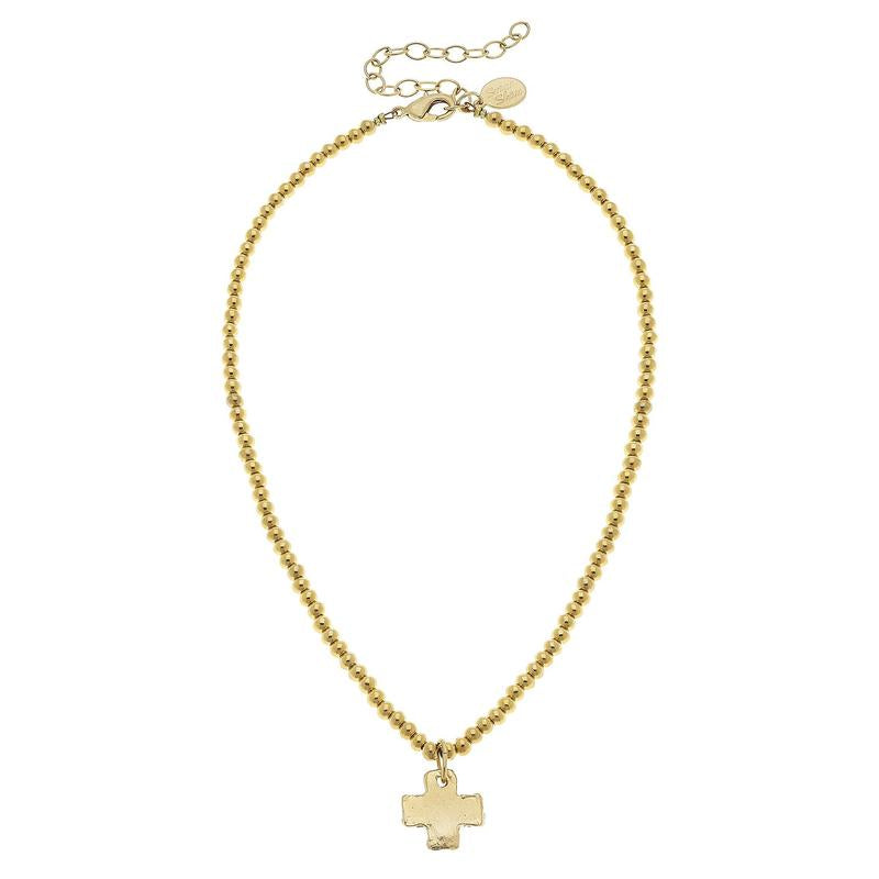 Dainty Gold Beaded Cross Necklace