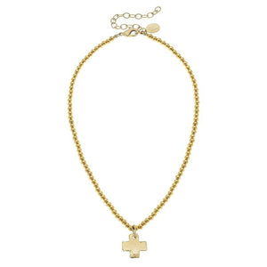Dainty Gold Beaded Cross Necklace