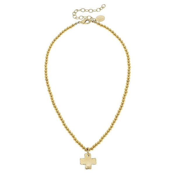 Dainty Gold Beaded Cross Necklace