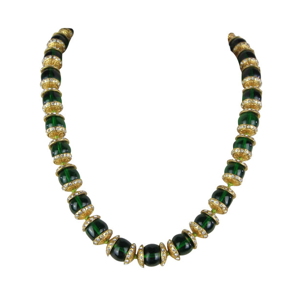 Green Glass Large Beads Strass Necklace