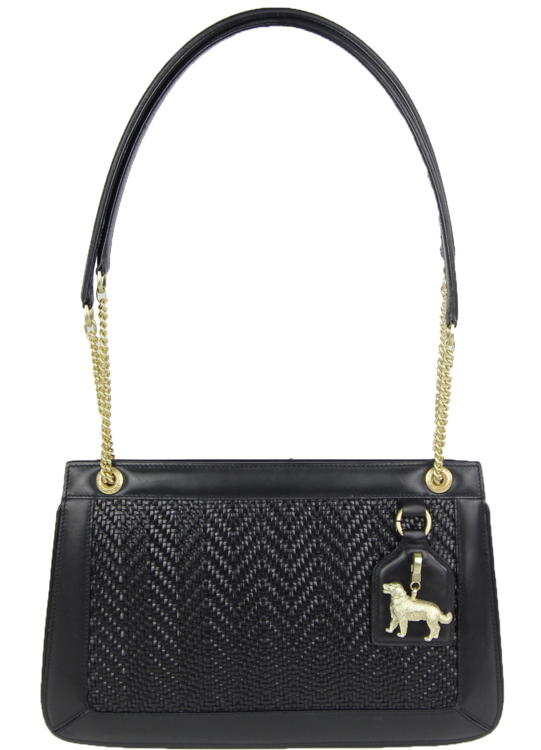 Woven Leather Handbag Golden Retriever Charm