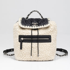 Chanel | Coco Niege Ecru Wool Black Nylon Quilted Backpack