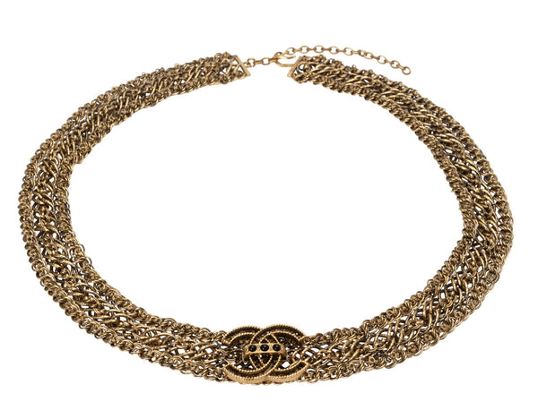 Chanel |  Metal Strass Gold Belt Black Cabochon Stones Bar CC's Buckle Size Large
