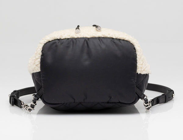 Chanel | Coco Niege Ecru Wool Black Nylon Quilted Backpack