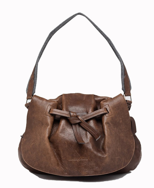 Brown Leather Knot Detail Shoulder Bag