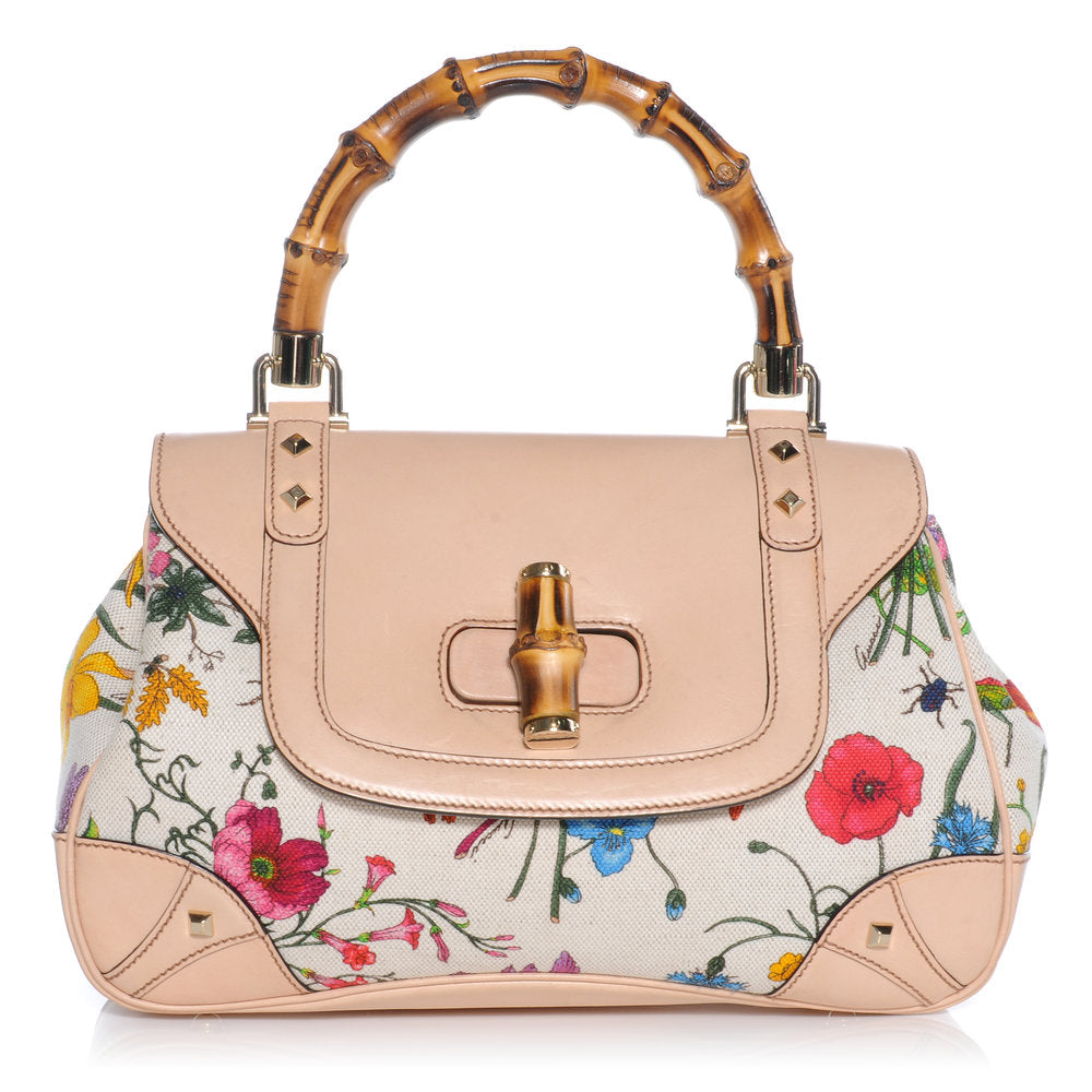 Gucci | Floral Flora Bamboo Satchel Handbag