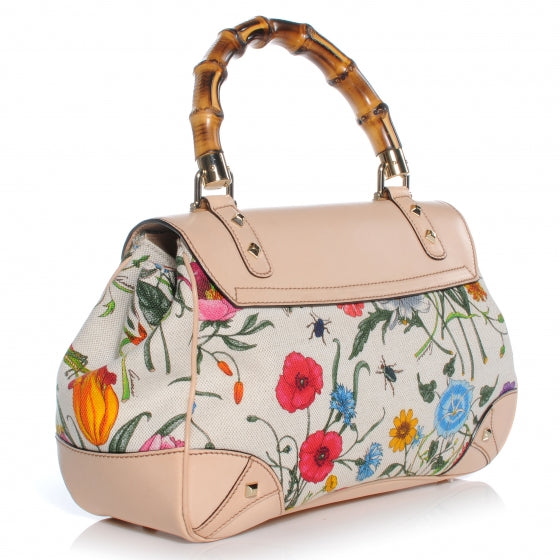 Gucci | Floral Flora Bamboo Satchel Handbag