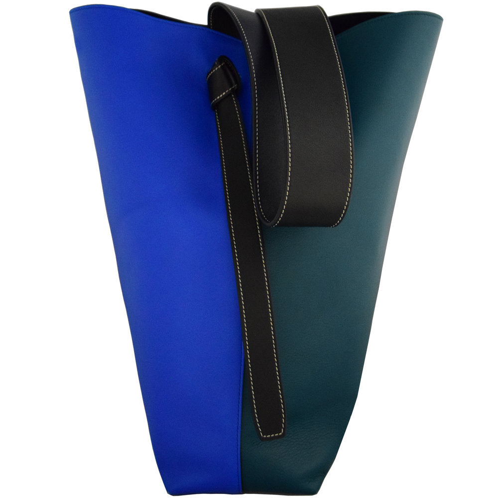 Color Block Leather Twisted Tote
