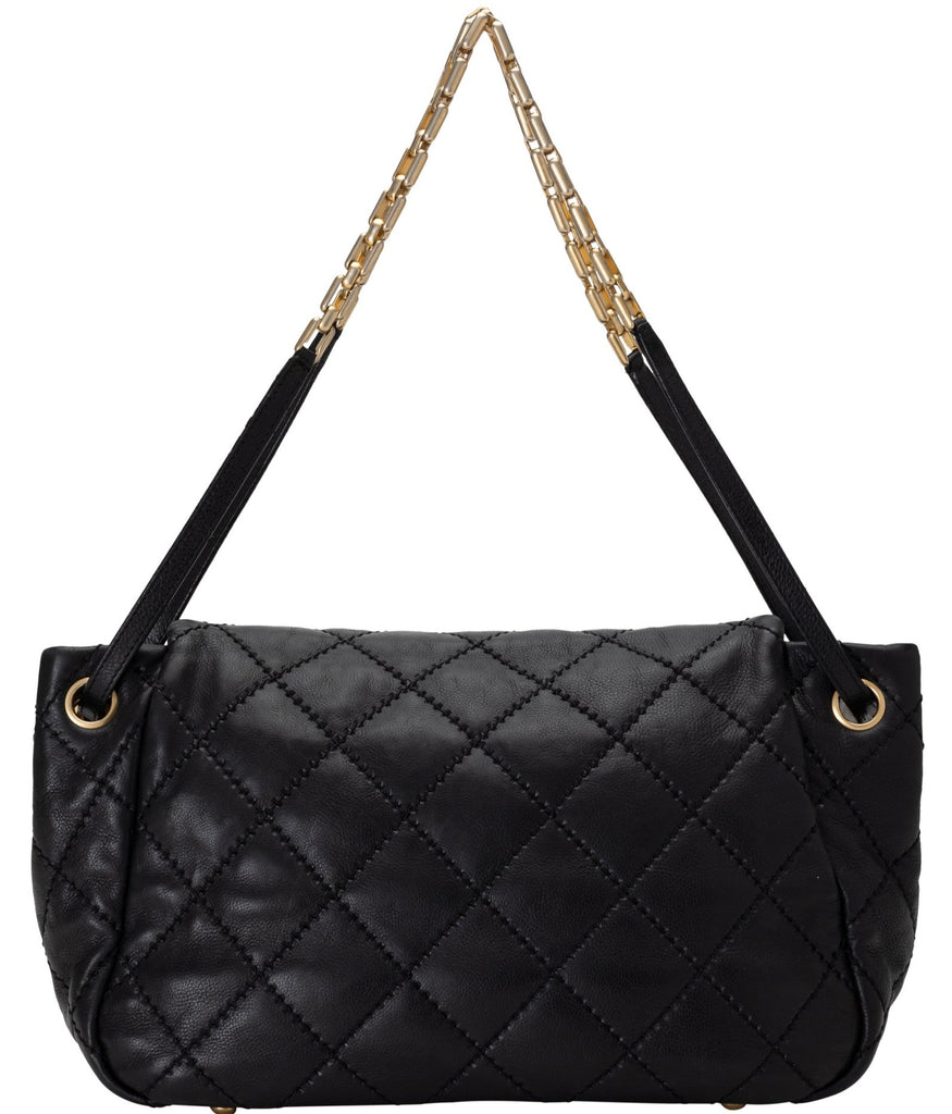 CHANEL  BLACK QUILTED LEATHER CHAIN SHOULDER