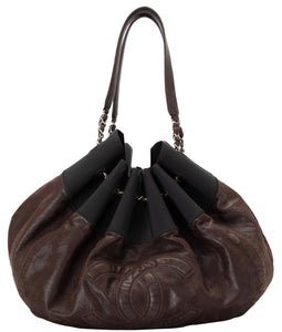 Chanel | Cabas Brown Leather Black Microfiber Hobo Bag