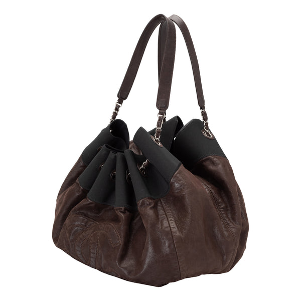 Chanel | Cabas Brown Leather Black Microfiber Hobo Bag