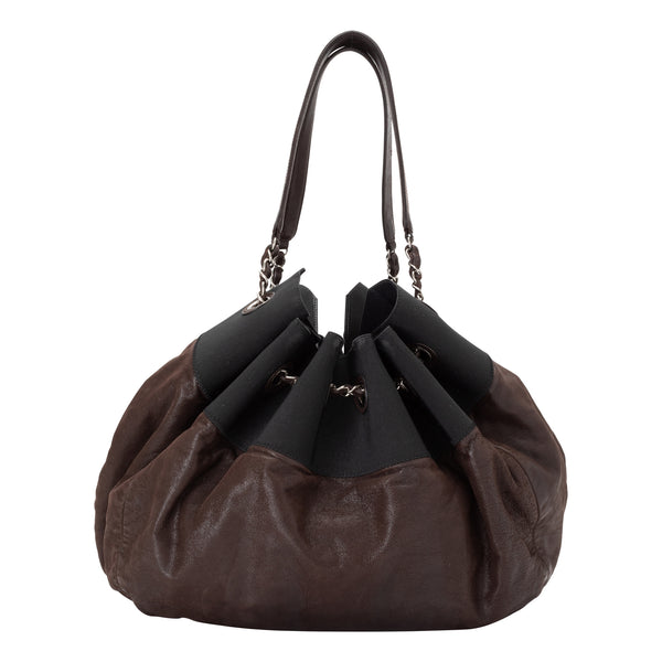 Chanel | Cabas Brown Leather Black Microfiber Hobo Bag