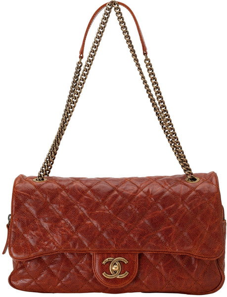 Burnt Red Quilted Caviar Flap Bag