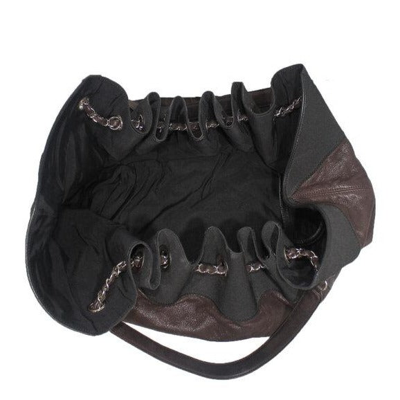 Chanel | Cabas Brown Leather Black Microfiber Hobo Bag